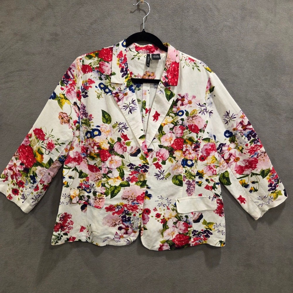 New Directions Floral‎ Linen Blend Blazer Jacket Women's Size PXL Cottagecore